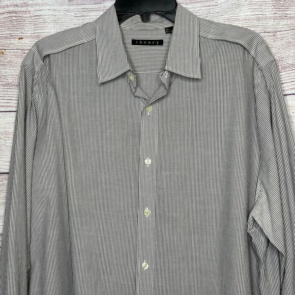 Theory Men's Quiet Luxury Office Work Striped 100% Cotton Button Down Shirt XXL - Picture 3 of 10